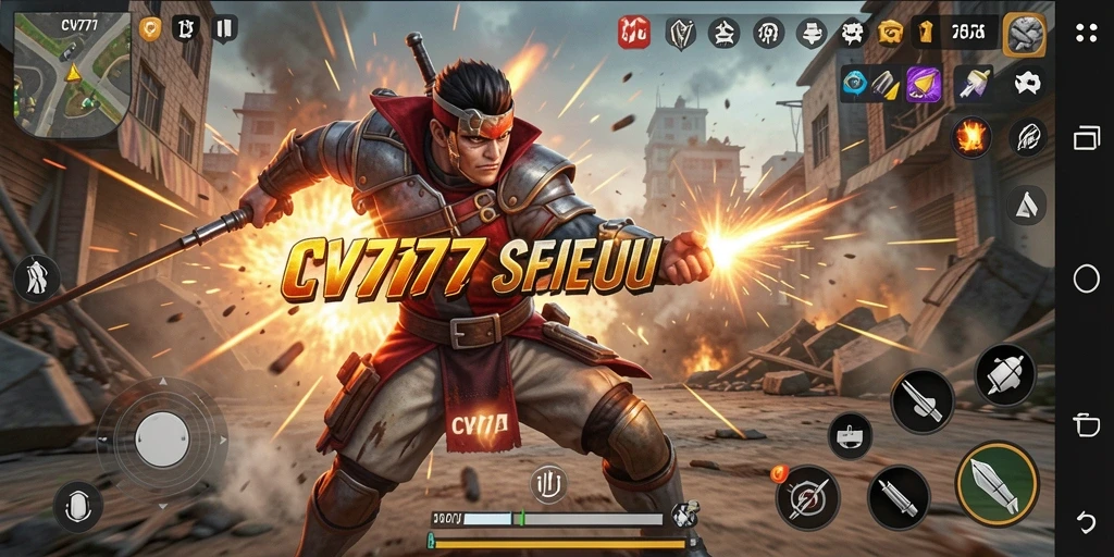 Screenshot menunjukkan pemain bertarung dalam aksi dramatis di dunia CV777.
