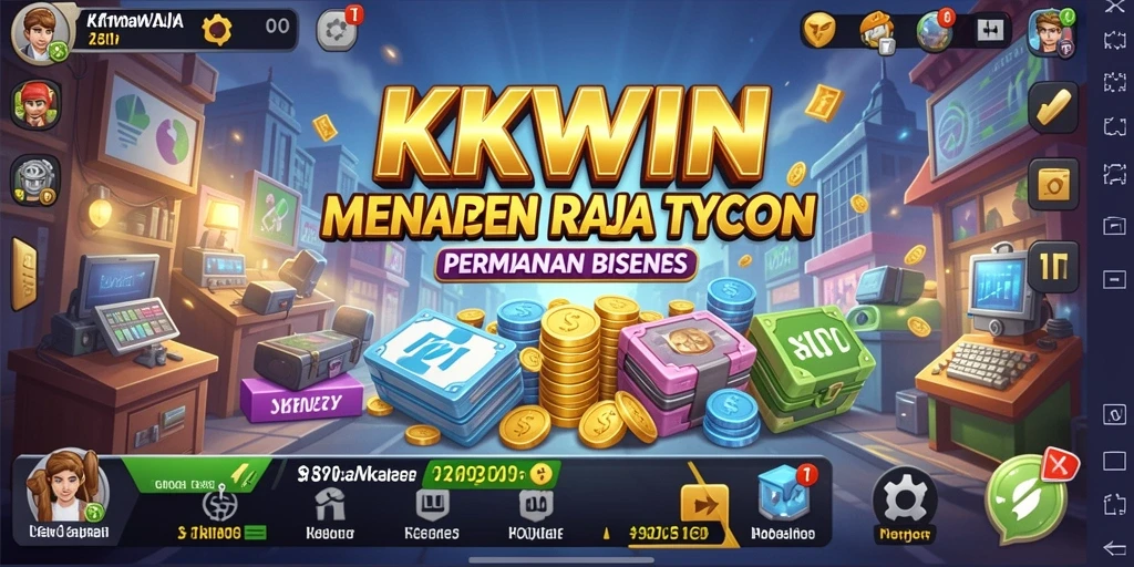 Screenshot gameplay KKWIN menampilkan keseruan membangun kerajaan bisnis.