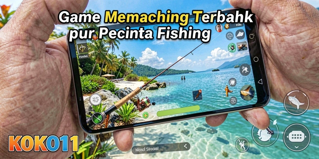 Screenshot gameplay KOKO11 menampilkan aksi seru saat menangkap ikan.