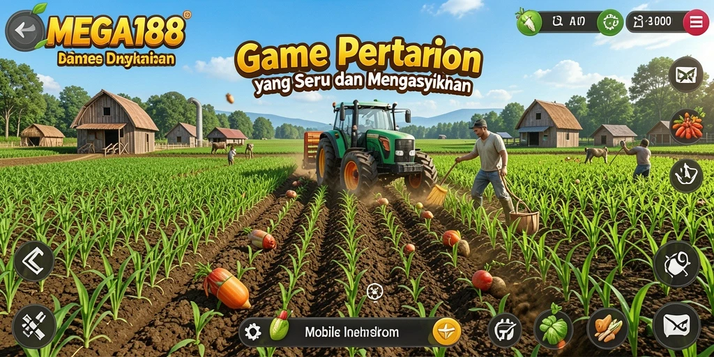 Tampilan screenshot game MEGA188 dengan gameplay bertani yang menyenangkan.