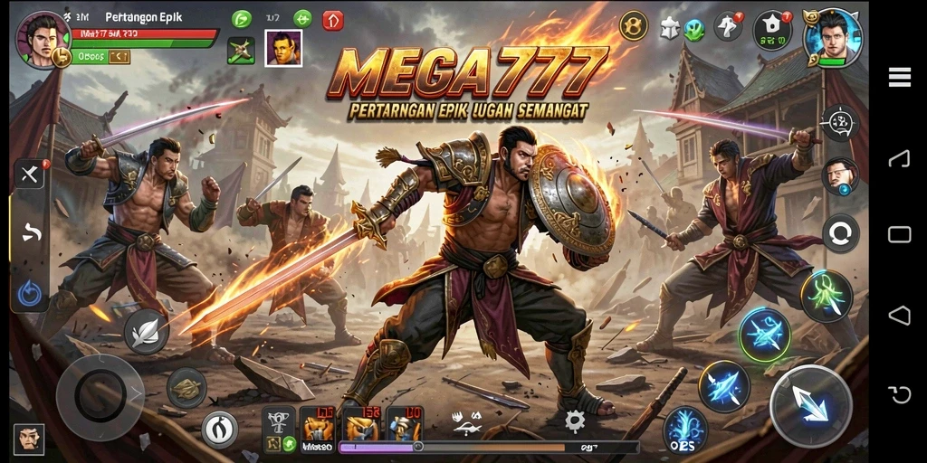 Gameplay MEGA777 menunjukkan aksi pertarungan yang mendebarkan dan intens.