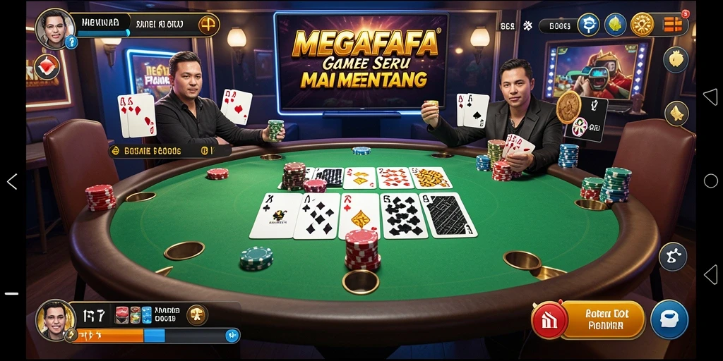 Tampilan gameplay MEGAFAFA yang menarik dan seru dalam permainan poker.