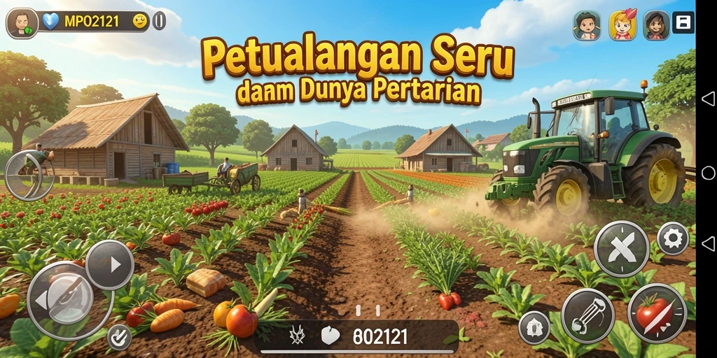 Tampilkan gameplay seru MPO2121 saat bercocok tanam dan panen.