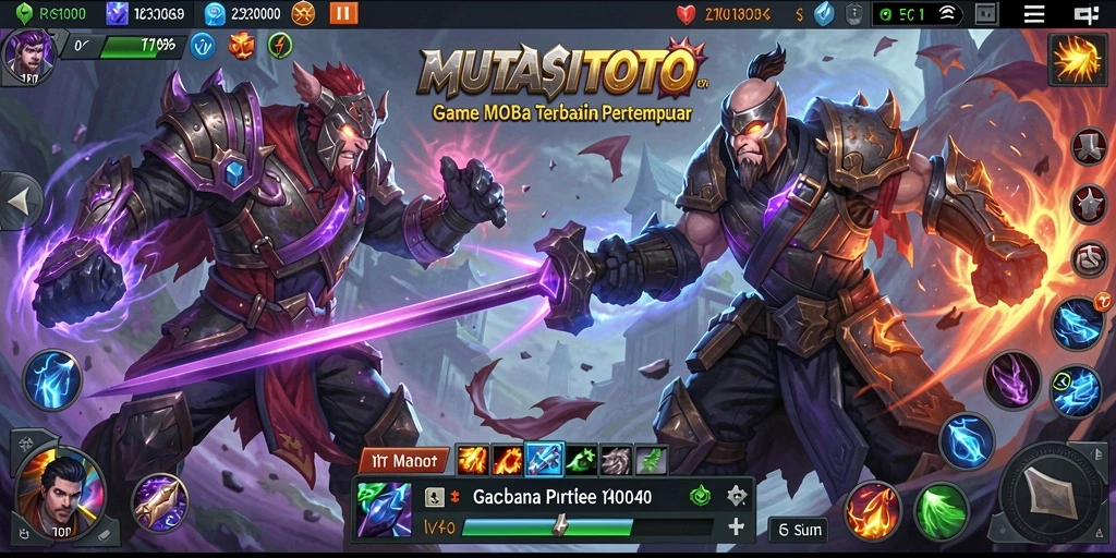 Tampilan gameplay dinamis dari MUTASITOTO dalam pertempuran MOBA.