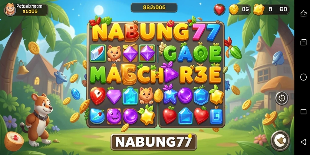 Screenshot gameplay NABUNG77 dengan elemen match-3 yang menantang.
