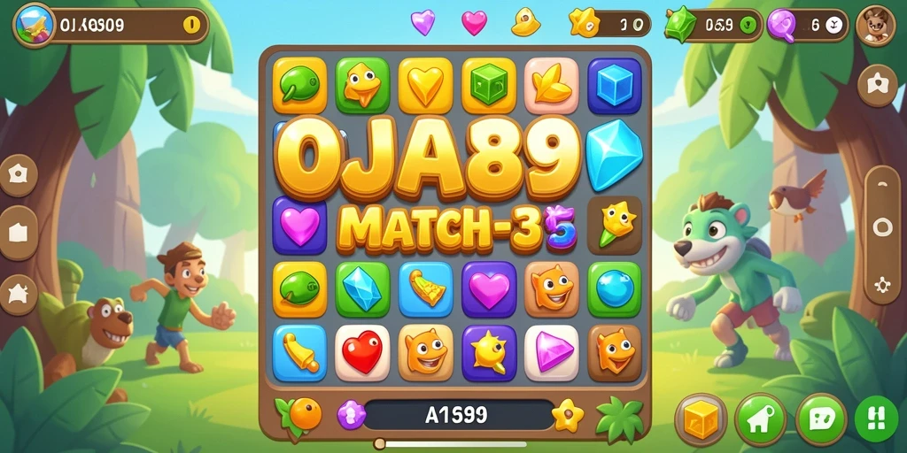 Tampilan gameplay OJA89 dengan permata berwarna-warni yang menarik.