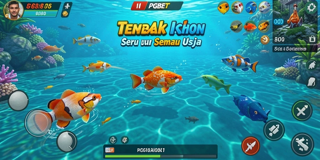 Tampilan gameplay PGBET saat menembak ikan yang beragam.