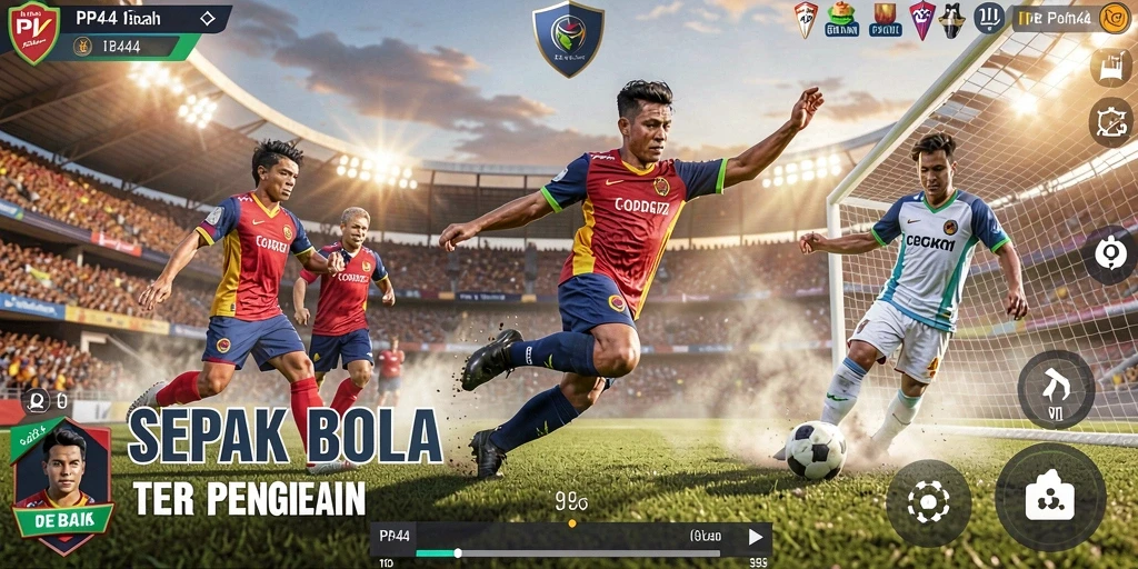 Tampilan gameplay yang mendebarkan dalam PP444, menampilkan aksi sepak bola yang realistis.