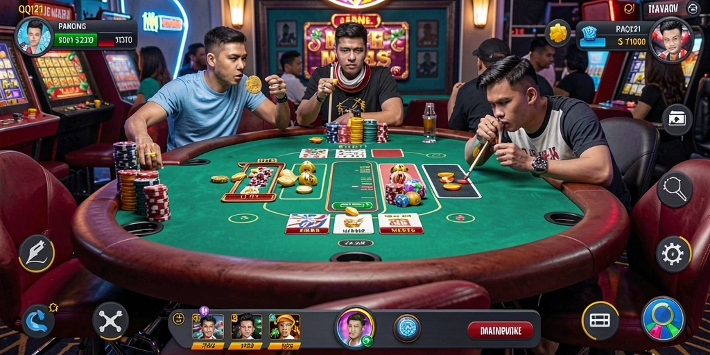 Tampilan gameplay seru di QQ1221 menampilkan suasana Kasino yang nyata.
