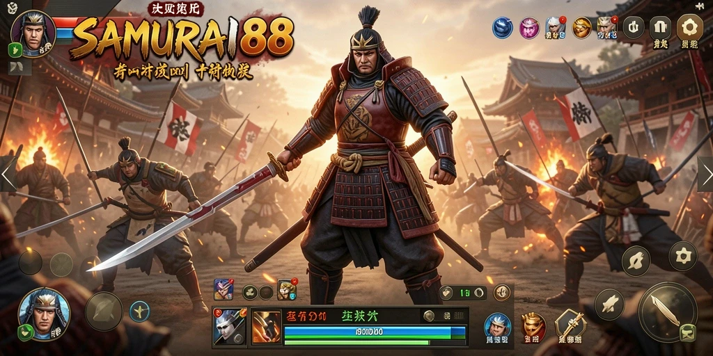 Tangkapan layar menunjukkan pertempuran epik dalam gameplay SAMURAI88.