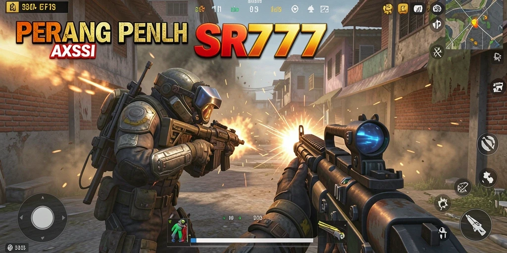 Tampilan gameplay SR777 dengan aksi menegangkan dari sudut pandang FPS.