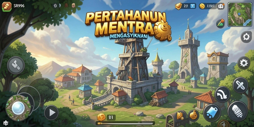 Screenshot SR996 menampilkan aksi pertahanan menara yang mendebarkan.