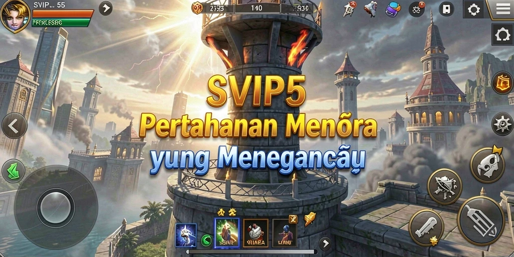 Tangkapan layar gameplay SVIP5 menampilkan pertahanan menara yang mendebarkan.